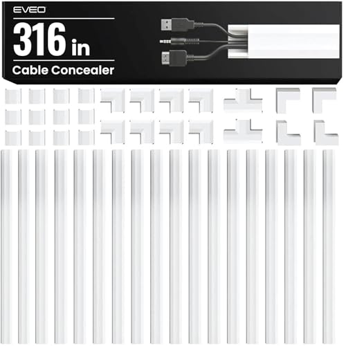 EVEO Cable Hider Wall 306” - Cable Raceway Cord Hider - Wire Covers for Cords on Wall, Cord Cover, Wall Cable Hider, Cable Concealer, Wire Hiders for TV on Wall Management-20X (L16 W0.95 H0.5) - White