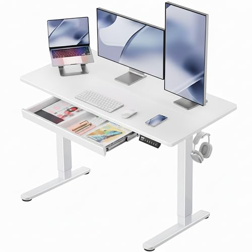 ErGear 48 x 24 inch Electric Standing Desk Adjustable Height with Drawers, 4 Memory Height Settings, Sit Stand Up Desk for Home Office & Computer Workstation, White