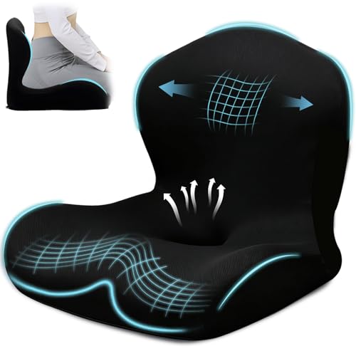 BANKQF Seat Cushion for Office Chair and Car, L-Shaped Ergonomic Car Seat Cushions, Memory Foam Chair Cushion, Lumbar Support Pillow for Wheelchair, Car, Home, Office, Desk, Black