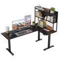 OffiGo L Shaped Electric Standing Desk, 63 Inch Reversible Corner Stand up Table with Hutch, Height Adjustable Ergonomic Large Lift Table for Home Office, Workstation, Black