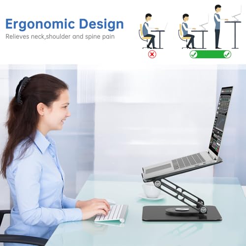 GleYo Laptop Stand for Desk Adjustable Computer Stand with 360 Rotating Base Ergonomic Laptop Riser Mount for Desk Foldable Protable Computer Desk Fits with MacBook Pro Air,