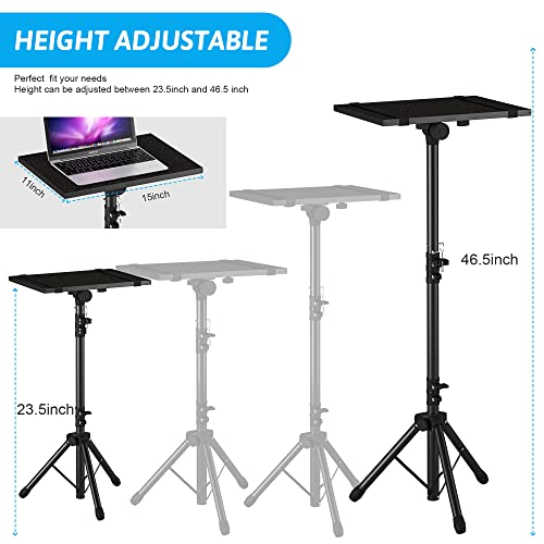 Projector Stand Tripod Adjustable, Laptop Height from 23.5 to 46.5 inches with Gooseneck Phone Holder, Floor for Office, Home, Stage, Studio, DJ Racks Holder Mount, 23.5inch-46.5inch