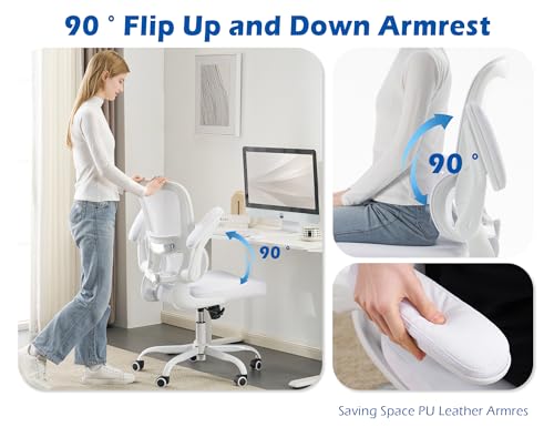 TRALT Ergonomic Office Chair - Desk Chair with Adjustable Lumbar Support Computer Chair - Mesh Comfy Chair with Flip-up Armrests - Gaming Chairs for Adults Home Office (Leather, White)