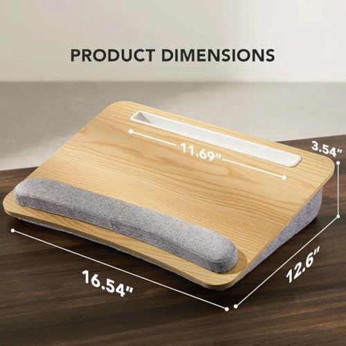 HUANUO Laptop Lap Desk - Portable Lap Desk with Pillow Cushion, Fits up to 15.6 inch Laptop, with Anti-Slip Strip & Storage Function for Home Office Students Use as Computer Laptop Stand - Light Wood