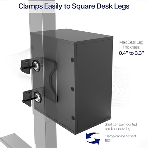 VIVO Clamp-on Under Desk Shelving Unit, Office Accessory Holder for Supplies, Gaming Devices, and More, Multi-Level Storage Shelves, Workstation Organizer, Black, DESK-SHELF3CL
