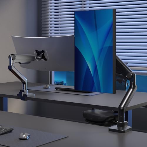 FlexiSpot Ultrawide Monitor Arm, Monitor Stand for 17 to 49 inch Screens Holds up to 44 Lbs, Adjustable Gas Spring Arm with C Clamp & Grommet Base for Gaming Office, 75/100 VESA Mount, Black
