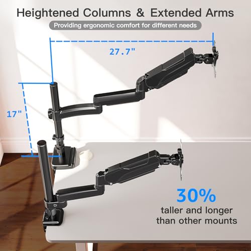 ErgoFocus Long Arm Monitor Mount, 13 to 32 inch Computer Desk Mount, Extra Long Adjustable Stand, Hold up to 19.8lbs, Tall Arm with Tilt, Swivel, Rotation, VESA 75/100mm