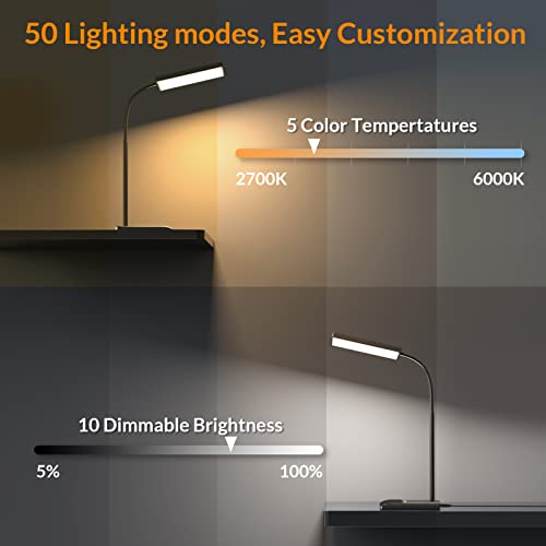 LEPOWER Desk Lamp, 800LM LED for Home Office, 12W Reading for Desk, Eye-Caring Light, Touch Table Gooseneck Lamp, 50 Lighting Modes, Bright for Bedroom, Study (Black)