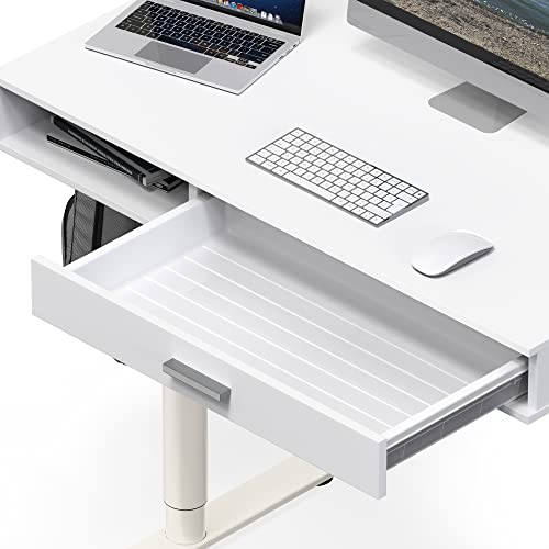 SHW 40-Inch Height Adjustable Claire Electric Standing Desk with Drawer, White