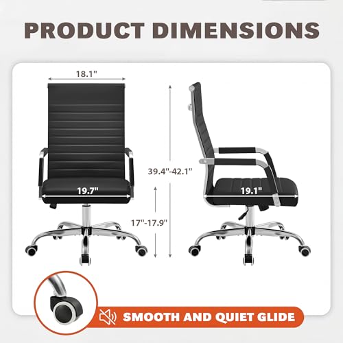 Furmax Ergonomic Office Desk Chair, Executive Ribbed Mid-Back PU Leather Conference Room Chair Adjustable Swivel Chair with Arms (4 pcs, Black)