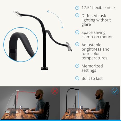 UPLIFT DESK Sliding Flex Clamp Lamp – LED Office Desk Lamp with Clamp with 6 Brightness Levels and 4 Color Temperatures, Great Work from Home and Office Accessories (Black)