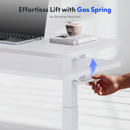 FLEXISPOT H7 Adjustable Overbed Bedside Table with Wheels Pneumatic Mobile Standing Laptop Desk Rolling Computer Cart Movable Overbed Table Hospital Home Use (31.5" W x 17.7" D, White Large)