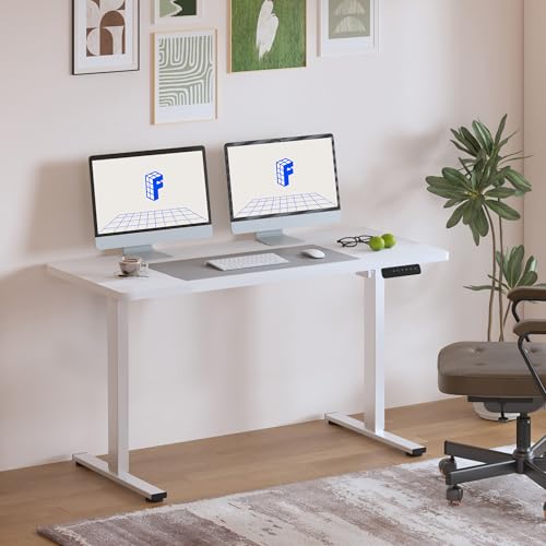 FLEXISPOT Standing Desk, 48" x 24" One-Piece Desktop, Height Adjustable Computer Desk for Home Office, White Frame & White Top (One Package)