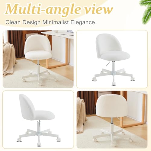 VINGLI Modern Vanity Chair with Back, Velvet Desk Chair for Girls, Small Office Chair with Silent Wheels， Stylish and Comfortable, White
