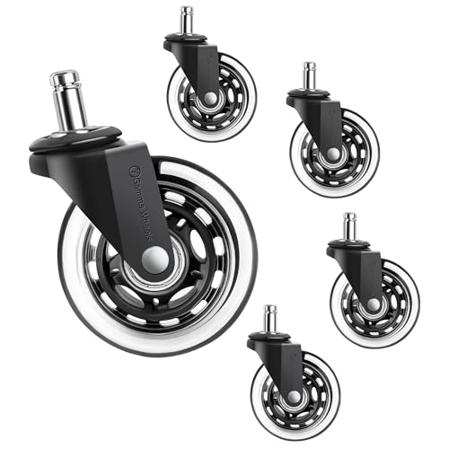 Premium Gamma Office Chair Wheels Black, Pack of 5, 7/16 x 7/8 Inch – Heavy Duty Chair Wheels Replacement for Scratch-Free, Smooth & Silent Rolling – Suitable for Floors & Carpet