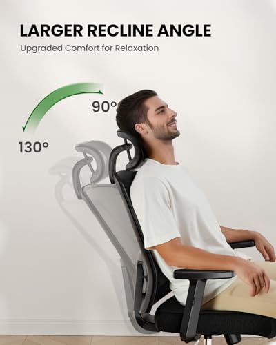 Marsail Ergonomic Office Chair Ergonomic Gaming Chair with Lumbar Support, 2D Headrest, Adjustable Armrests, Contoured Seat Cushion, Computer Desk Chair with Wheels for Home and Office