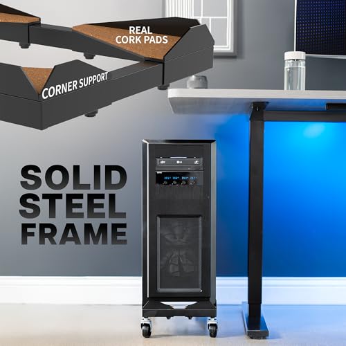 VIVO Premium Large Steel PC Cart, Rolling CPU Trolley, Adjustable Mobile Computer Stand Holder with Locking Wheels, Fits Most Gaming PCs up to 25 x 12 inches, Under Desk, Black, CART-PC03D