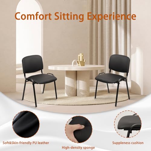 CLATINA Stacking Conference Room Chairs No Wheels, PU Leather Waiting Room Chair Armless Stackable Office Guest Chair with Metal Frames for Reception Lobby Side Training School, Black Set of 10