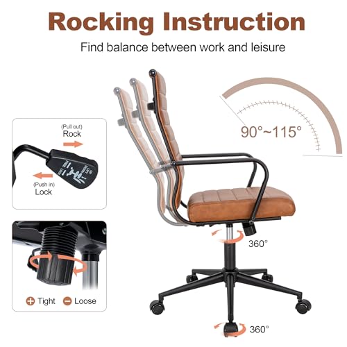 Okeysen Office Desk Chair Conference Room Chairs Modern Ergonomic Executive Swivel Chair Adjustable Height PU Leather Home Desk Chair with Armrests Comfy Computer Task Chairs with Wheels (Brown)