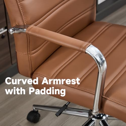 Office Desk Chair Leather, Conference Room Chairs with Wheels, Modern Executive Office Chairs Adjustable Height, Ergonomic Swivel Rolling Ribbed Computer Chair(Brown)