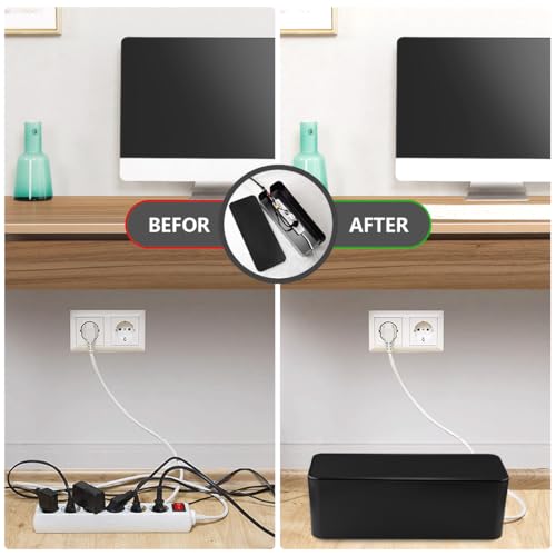 TuweChen Cable Management Box - Large Cable Organizer Box to Hide Wires & Power Strips, TV & Desk Computer Wires, Cord Organizer Box for Home & Office, Black