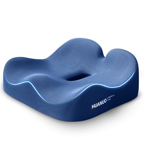 HUANUO Ergonomic Seat Cushion, Memory Foam Cooling Gel Office Chair Cushion for Hip Support, Tailbone Pressure Relief, Breathable Car Seat Cushion for Home, Work, Driving