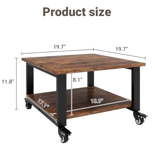 Natwind 2 Tier Laser Printer Stand,19.7''x19.7''x12.6'' Large Printer Table Copier Stand Under Desk,Heavy Duty Rolling Cart with Paper Storage Shelf,Printer Holder on Wheels for Home Office (Retro)
