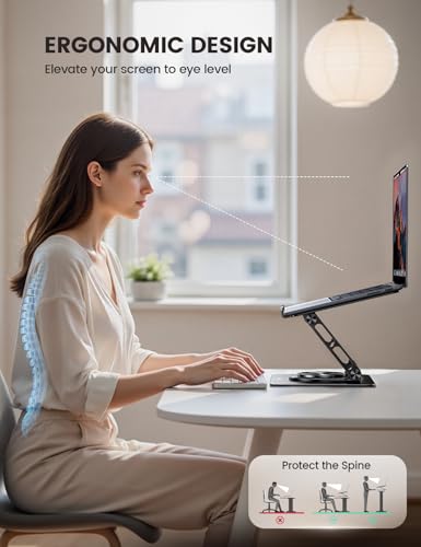 Lamicall Adjustable Laptop Stand for Desk - 360 Rotating Base Ergonomic Computer Stand, Aluminum Laptop Riser Foldable Protable for Office Home fits MacBook Neo Air Pro, Dell, HP (10-17.3'') - Black