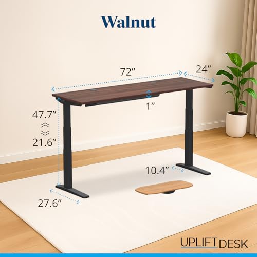 UPLIFT DESK V3 2-Leg Walnut Laminate Wood Standing Desk – Adjustable Height, Advanced 1-Touch Memory Keypad, Under Desk Cable Management, Wire Grommets & Rocker Board (Black C-Frame, 72 x 30 inch)