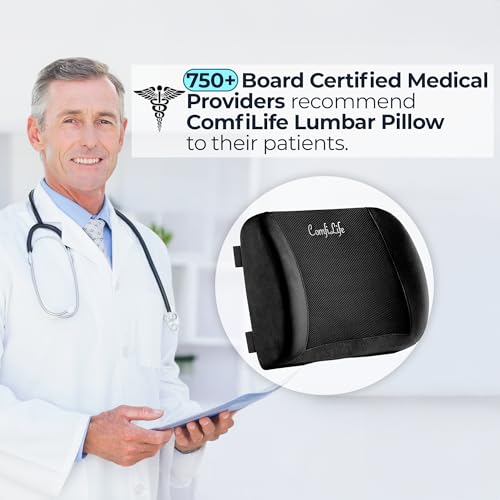 ComfiLife Lumbar Support Back Pillow Office Chair and Car Seat Cushion - Memory Foam with Adjustable Strap and Breathable 3D Mesh (Black)