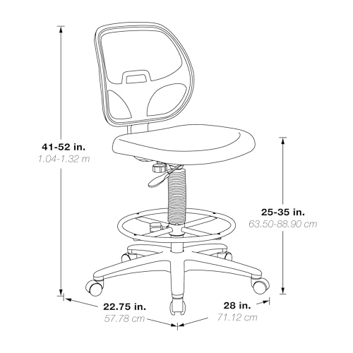 Office Star DC Series Deluxe Breathable Mesh Back Ergonomic Drafting Chair with Lumbar Support and Adjustable Footring, Black Fabric