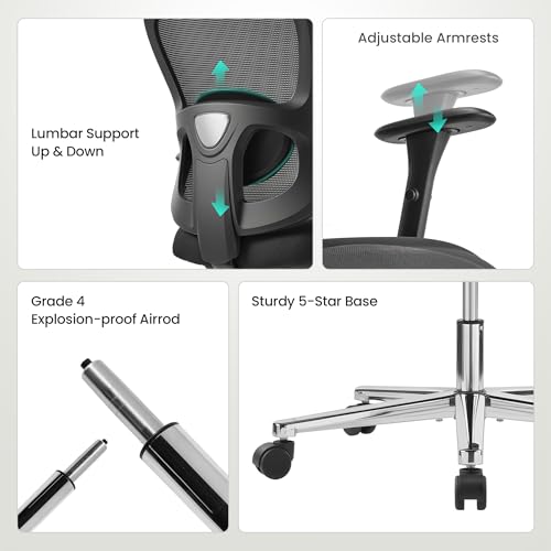 EUREKA ERGONOMIC Big and Tall Office Chair for Heavy People, Hoss 500lbs Heavy Duty Office Chair Mesh Ergonomic Desk Chair with Armrest, Rolling Chair with Wide Comfy Seat for Adult, Black