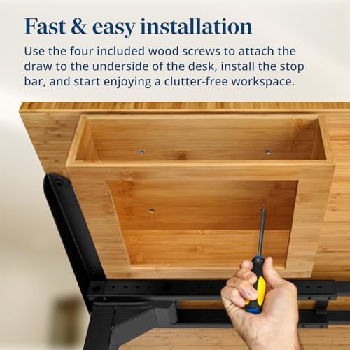 UPLIFT DESK Bamboo Under Desk Drawer – Desktop Storage with 17 lb Capacity and Safety Stop Slide, Undermount Drawer and Standing Desk Accessories for Home Office (Bamboo)