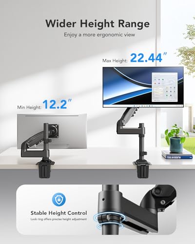 HUANUO Single Monitor Arm, Adjustable Desk Mount for 13-34 inch Screens, Holds 19.8lbs, 22.44 inch Max Height, Full Motion Swivel Gaming Monitor Stand with VESA 75x75mm and 100x100mm Compatibility