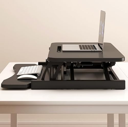 Royjhnl Standing Desk Converter 32 Inch, Height Adjustable Sit-Stand Workstation, Dual Monitor Riser with Wide Keyboard Tray - Office & Home Use, Black (Black)