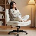 GTPLAYER Cross Legged Office Chair, Armless Desk Chair Cute Vanity Chair with Wheels Computer Chair Comfy Wide Office Chair Adjustable Swivel for Home Computer Task,Pu Leather Beige