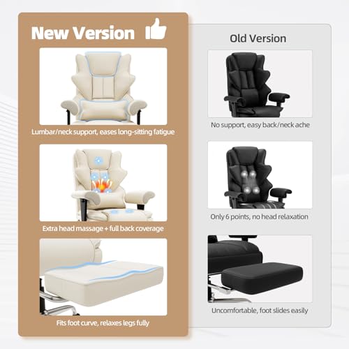 Mvpipi 7-Point Massage Office Chair,Heated Manageral Chair,Ergonomic Executive Chair with Footrest,Adjustable Armrest，Computer Chair for Offices, Study Areas, Gaming Spaces,Beige