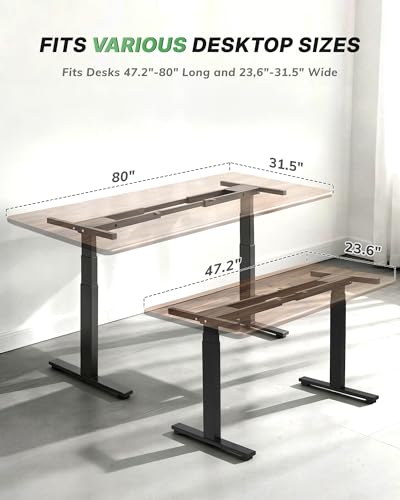 TOPSKY Dual Motor 3-Stage Standing Desk Frame, Electric Height Adjustable Sit Stand Desk Legs for DIY Table Tops up to 80” x 31.5”, 300 lb Heavy Duty Capacity with Memory Controller, Black Frame Only