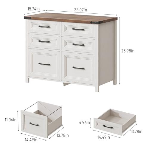 Halitaa 6 Drawer File Cabinets,Farmhouse Lateral Filing Cabinet Fits Letter and A4 Size, Wooden File Cabinet for Home Office, Printer Stand,Antique White