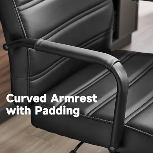 Office Desk Chair, Leather Conference Room Chairs with Wheels, Modern Executive Office Chairs Adjustable Height, Ergonomic Swivel Rolling Ribbed Computer Chair.