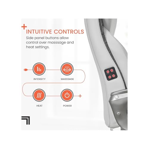 Sharper Image S600 Active Lumbar Ergonomic Bonded Leather Swivel Executive Massage Chair, White/Gray