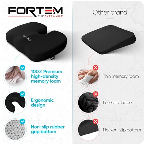 FORTEM Seat Cushion, Office Chair Cushion, Memory Foam Car Seat Cushions, Sciatica Coccyx Tailbone Pain Relief, Chair Cushions for Back Support, Sitting Pad for Gaming, Washable Cover, Non Slip