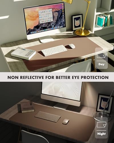 YSAGi Double-Sided Desk Pad, 31.5"x15.7"Leather Desk Mat, Eco Cork Desk Pad Protector,Large Mouse Pad,Waterproof Desk Blotter for Office/Home(Coffee)