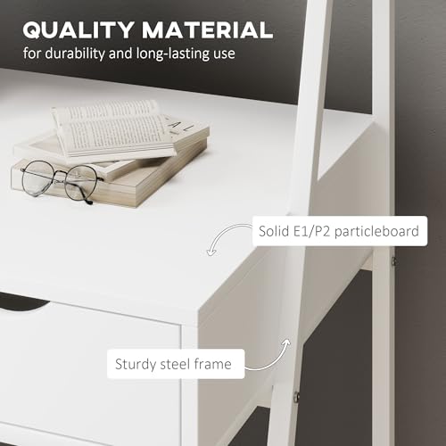 HOMCOM Home Office Desk, Computer Desk with A Frame for Small Spaces, Writing Table with Drawer and Storage Shelves, White