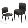 CLATINA Stacking Waiting Room Chairs, PU Leather Armless Office Guest Chair with Metal Frames, Stackable Conference Room Chairs No Wheels for Reception Lobby Side Training School, Black Set of 5