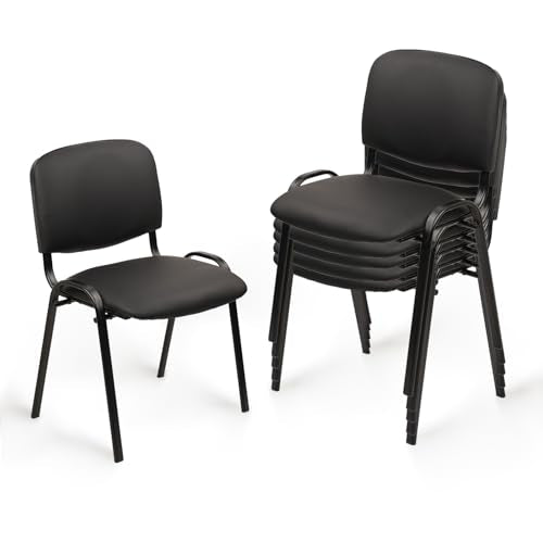 CLATINA Stacking Waiting Room Chairs, PU Leather Armless Office Guest Chair with Metal Frames, Stackable Conference Room Chairs No Wheels for Reception Lobby Side Training School, Black Set of 5