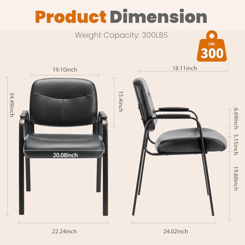OLIXIS Office Waiting Room Chairs Set of 4, Leather Desk Reception Guest Stationary Side Chair with Padded Arms for Home Conference Meeting Lobby Area Medical Clinic Church