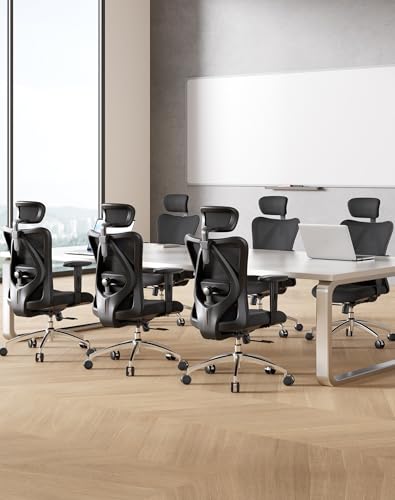 SIHOO M18 Ergonomic Office Chair, High Back Mesh Desk Chair with Adjustable Headrest & Lumbar Support, 330lbs Capacity Computer Chair with 2D Armrests & Wide Cushion, Tilt Lock, for Home Office-Black