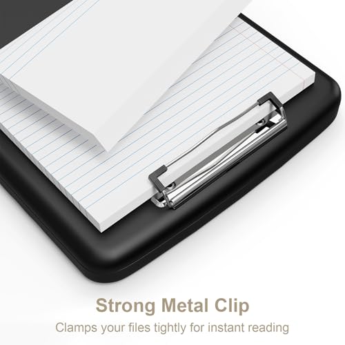 Piasoenc Clipboard with Storage, 8.5 x 11 Organization Box with Pen Holder and A4 Legal Paper Folder, Folio & Side-Opening, Low Profile Clip,for Nurses,Teachers, Size 14 x 9.6 x 1.2 in, Black