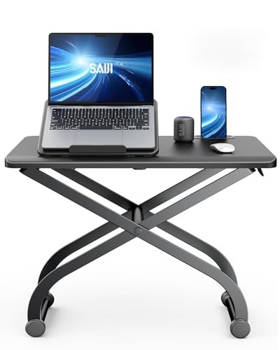 SAIJI Metal Small Laptop Desk Standing Converter, 23" Height Adjustable Desk Riser for Tabletop, Sit-Stand Workstation, Table Extender for Desk